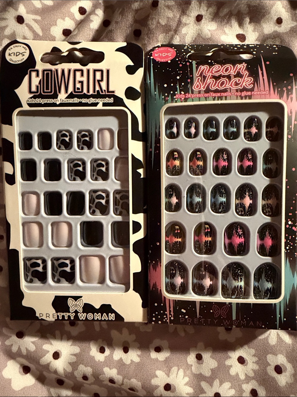 Kids Cowgirl & Neon Shock Press-On Nails - Black with Pink Accents